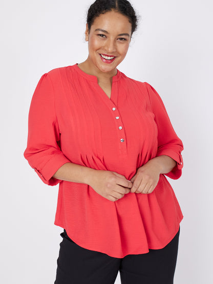 Roz & Ali Textured Tangerine Pintuck Popover - Plus