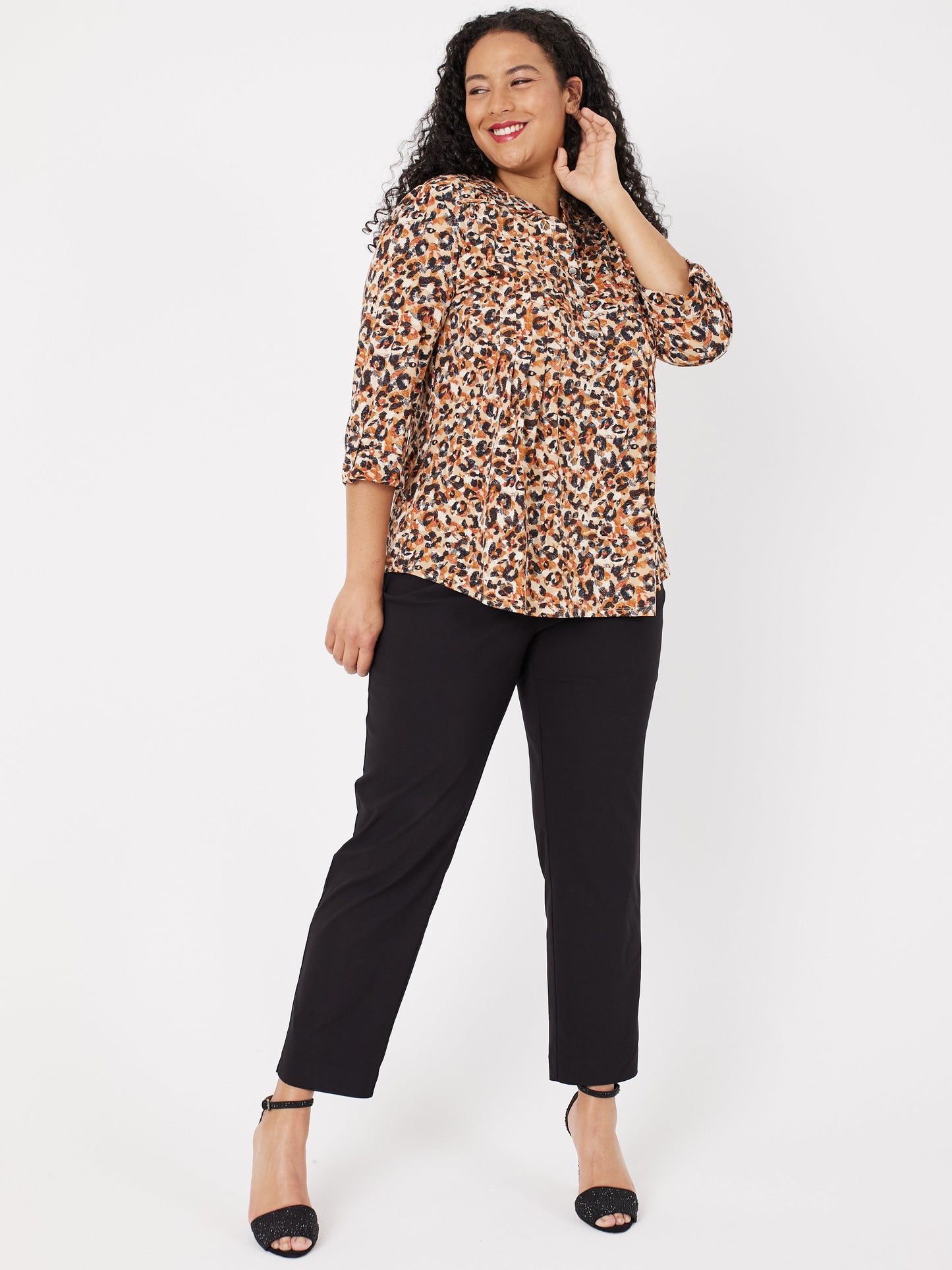 Roz & Ali Leopard Multi Pintuck Popover - Plus