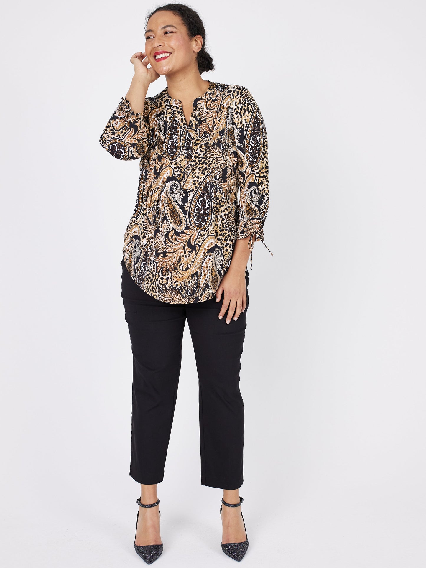 Roz & Ali Paisley Tie Sleeve Popover - Plus