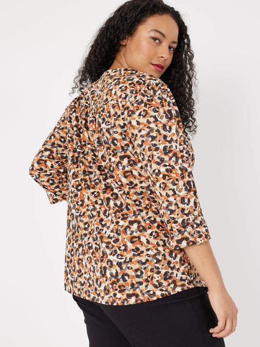 Roz & Ali Leopard Multi Pintuck Popover - Plus