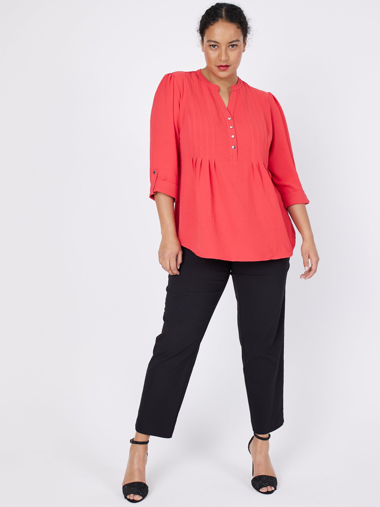 Roz & Ali Textured Tangerine Pintuck Popover - Plus