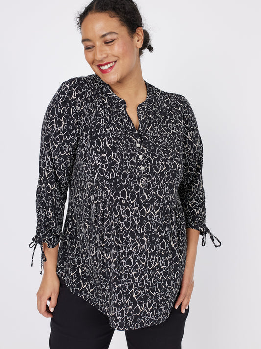 Roz & Ali Hearts Tie Sleeve Popover - Plus