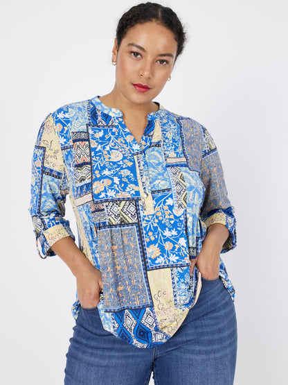 Roz & Ali Denim Friendly Patchwork Popover - Plus