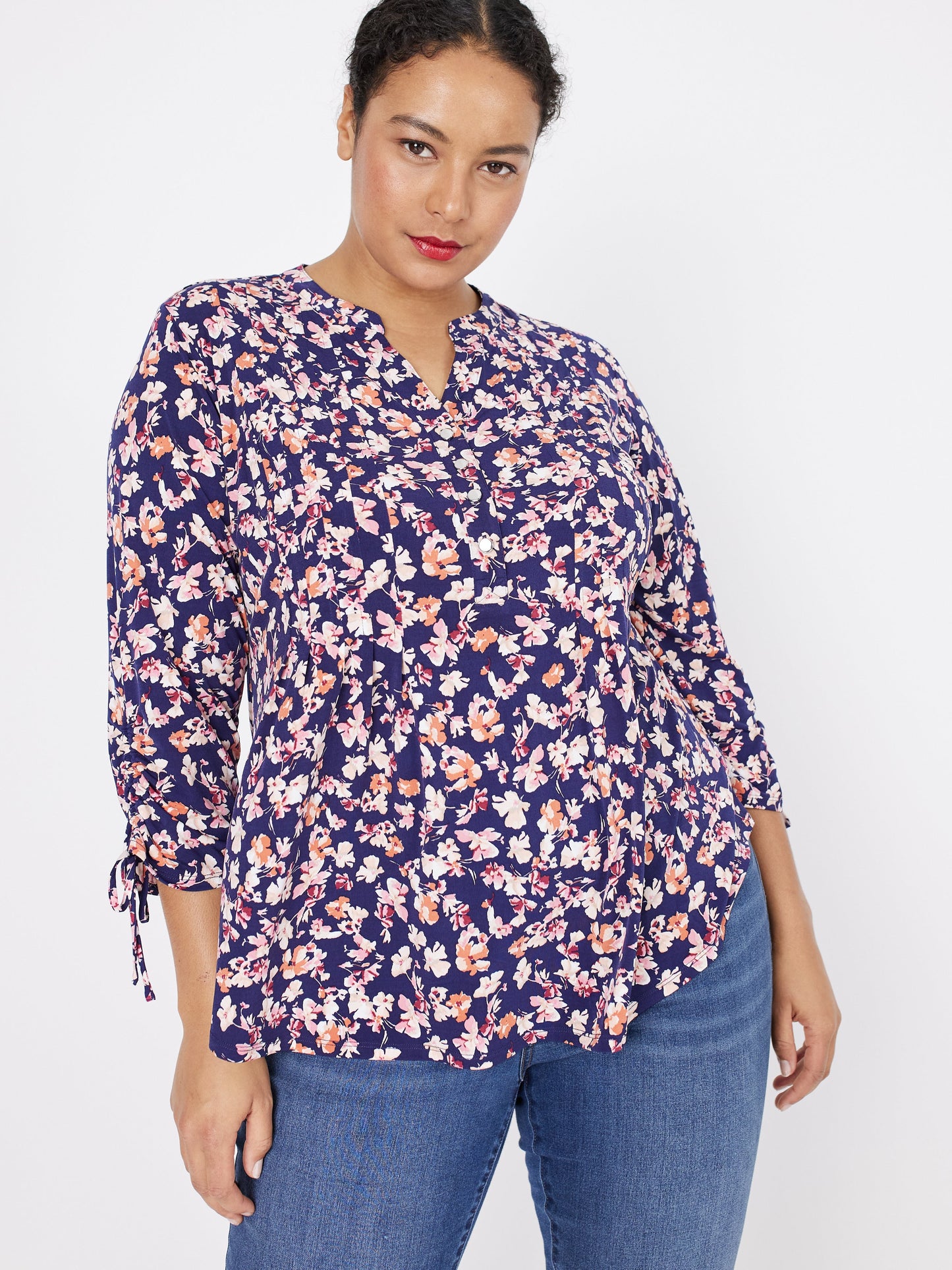 Roz & Ali Tie Sleeve Floral Popover - Plus