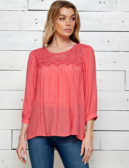 Figueroa & Flower Lace Yoke Blouse