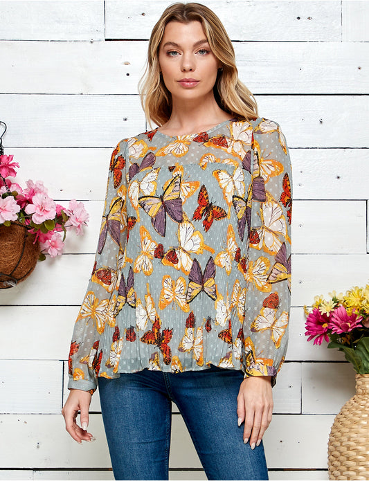 Figueroa & Flower Pleated Print Blouse