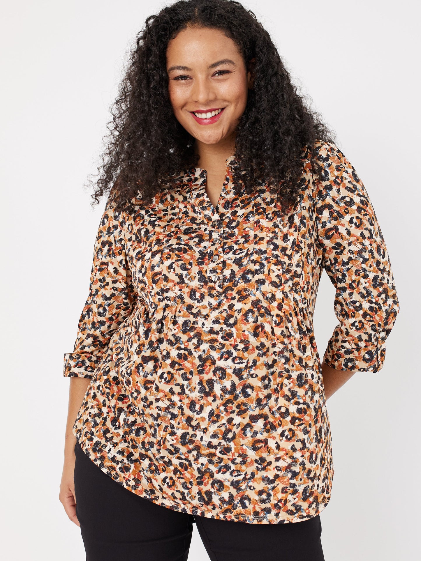 Roz & Ali Leopard Multi Pintuck Popover - Plus