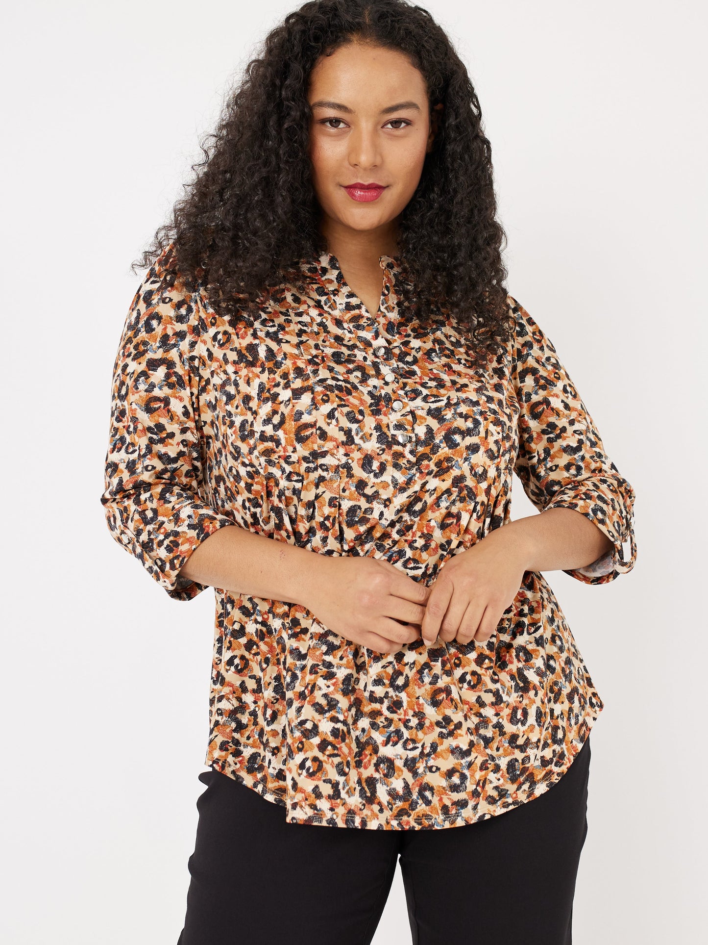 Roz & Ali Leopard Multi Pintuck Popover - Plus