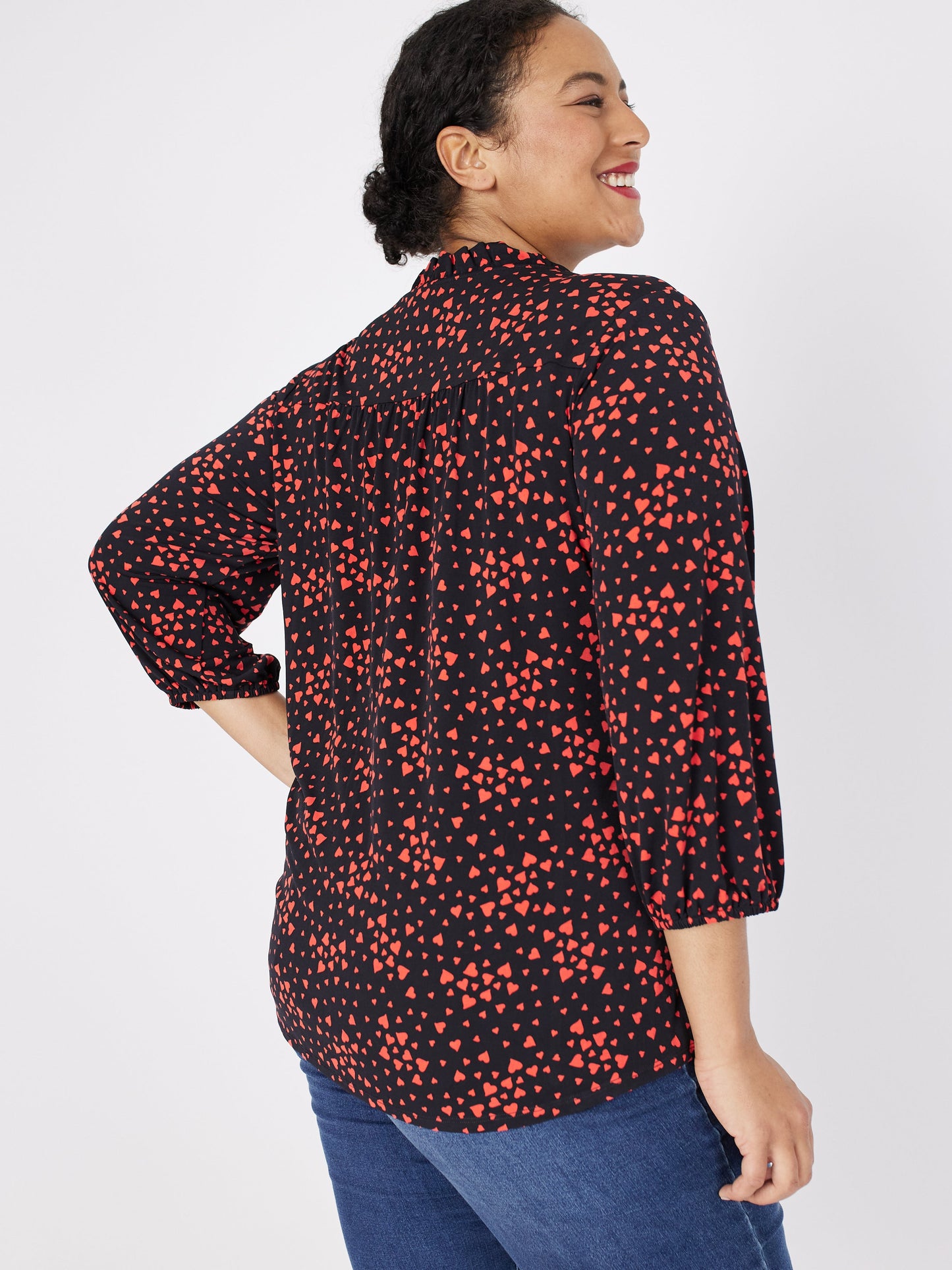 Roz & Ali Heart Print Ruffle Neck Popover - Plus