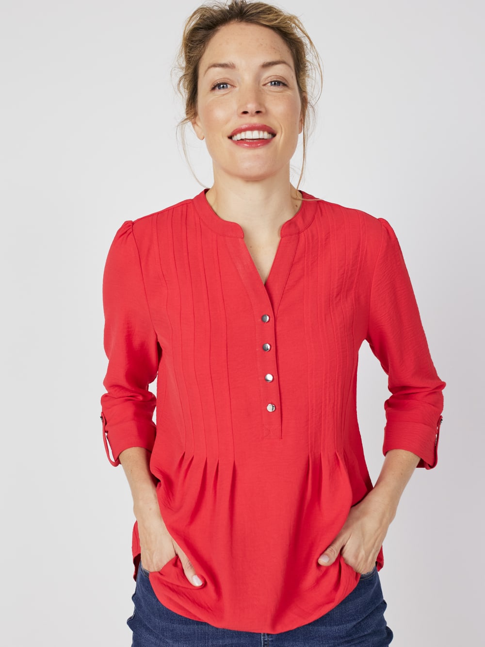 Roz & Ali Textured Tangerine Pintuck Popover