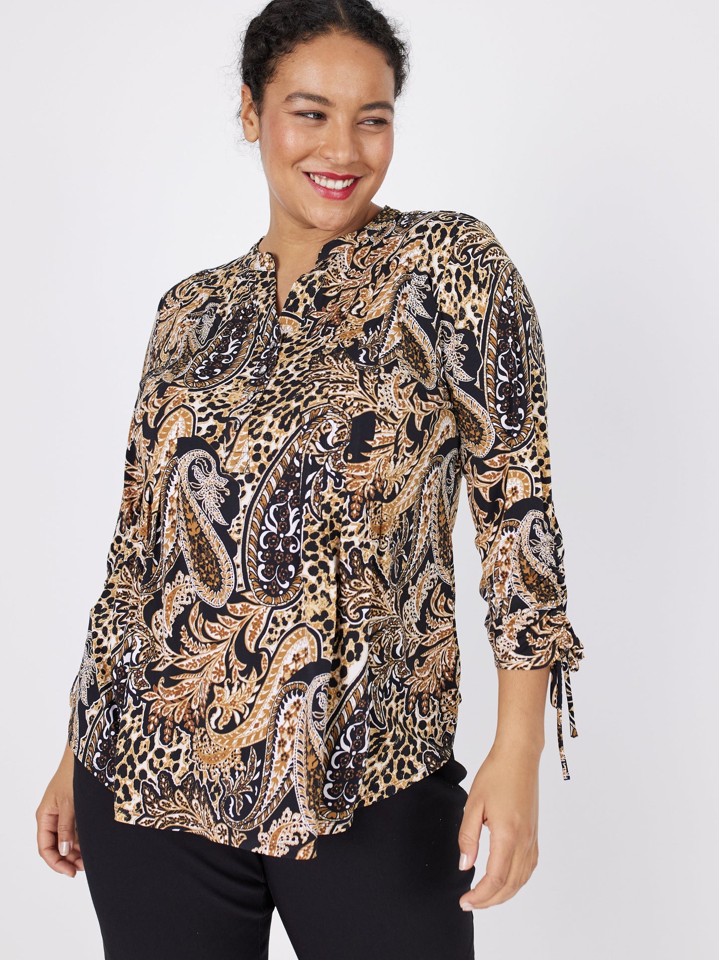 Roz & Ali Paisley Tie Sleeve Popover - Plus