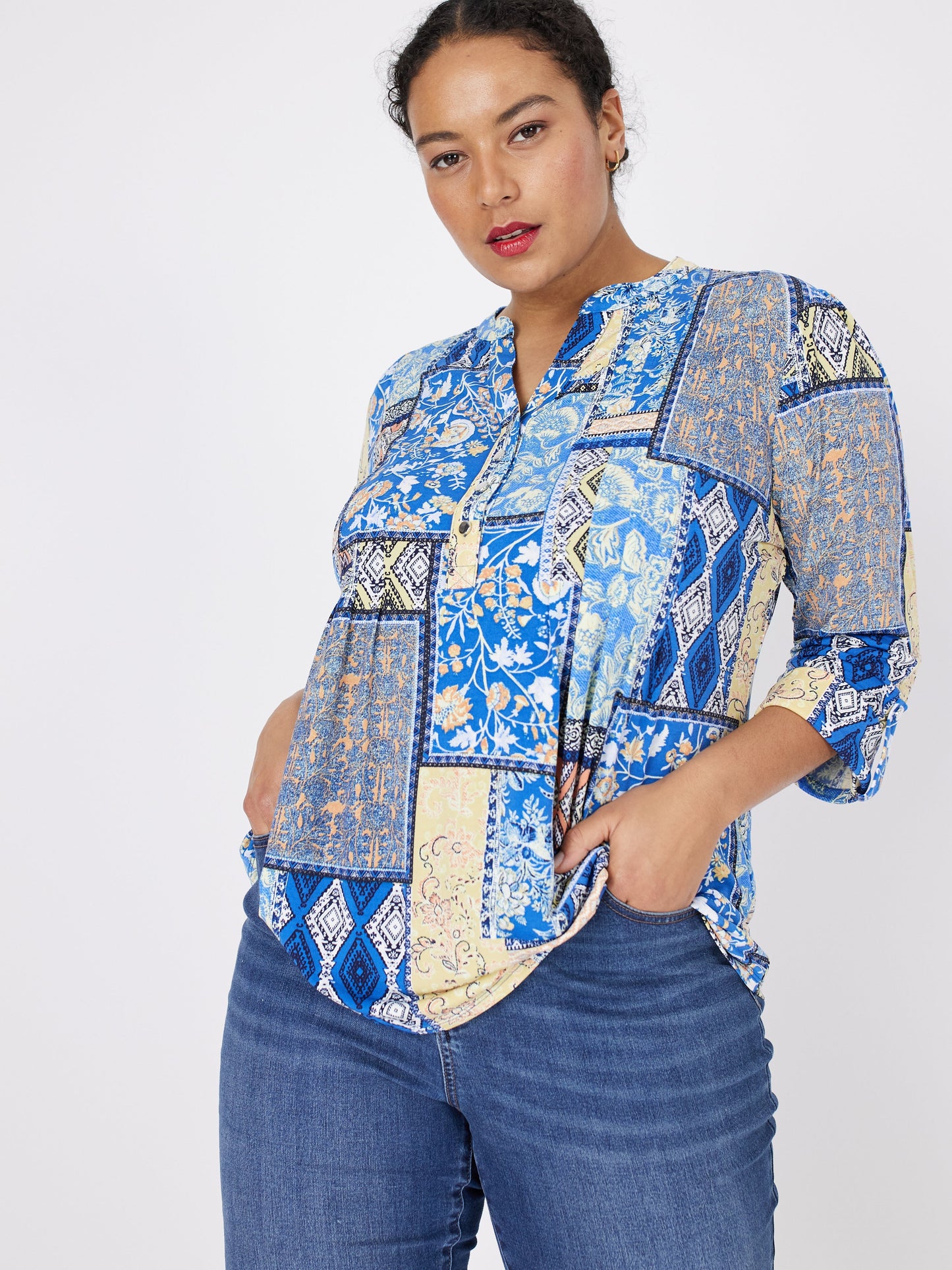 Roz & Ali Denim Friendly Patchwork Popover - Plus